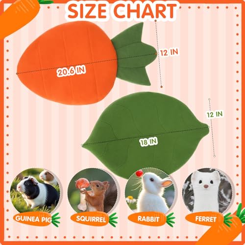 Guinea Pig Bed Mats, 2 Pack 12x20in Cozy Soft Fleece Warm Rabbit Pad Absorbent & Waterproof Washable Small Animal Sleeping Mattres Bedding for Bunny Hedgehog Chinchilla Hamsters Carrot+Leaf