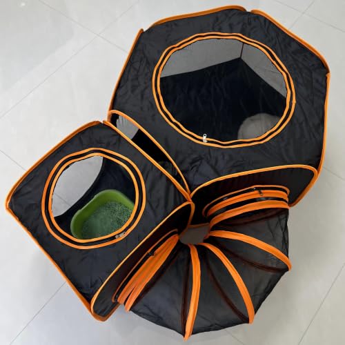Portable Cat Playpen 2-Room with Tunnel, 3-in-1 Pop-up Cat Dog Crate Play Enclosure with Separate Areas, Foldable Pet Playpen for Puppy Kitten and Small Animals Indoor Outdoor - style: Small