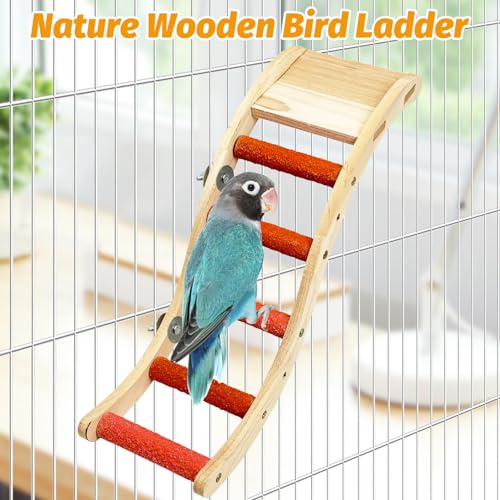 Hamiledyi Nature Wooden Bird Ladder Pet Parrots Climb Bridge Exercise Stands for Parakeet Climbing Chewing Bridge Bird Cage Accessories for Cockatiel Parakeet Lovebirds Budgie (Orange)