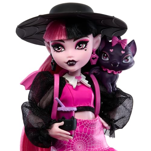 Monster High Draculaura Doll with Pet Bat-Cat Count Fabulous and Accessories Like Backpack, Spell Book, Bento Box and More - style: Draculaura