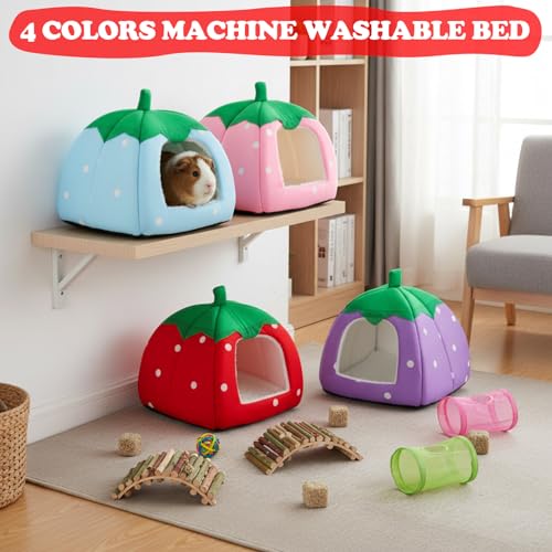 Novabright 4 Pack Guinea Pig Hideout Bed Dwarf Rabbit Bed Sleeping Fleece House Washable Cave Cage Accessories for Little Bunny Ferret Chinchilla Hedgehog (10.2x10.2x9.5 Inches,Fruit Style) - size: 10.2x10.2x9.5 Inches, style: Fruit Style