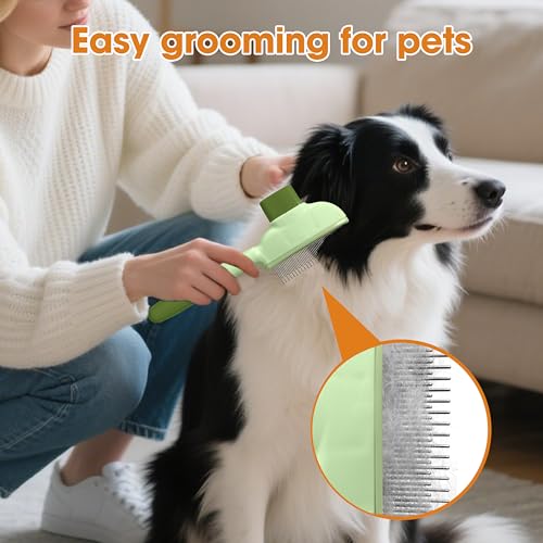 Cat Hair Brush & Dog Brush, Deshedding Brush for Long or Short Haired Pets, Removes Loose Fur, Durable Stainless Steel & ABS Design (green) - color: green 1pc