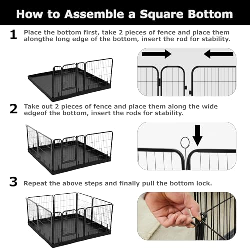 PJYuCien Square Playpen Bottom Pad for 24'' Width 8 Panel Pen, Black | Protect Floor, Easy to Move and Clean, Perfect for Puppy, Duck, and Other Small Animals, Hook Connect - style: 8-Panels 24.0"W
