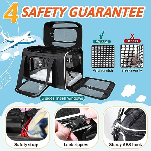 Top-Expandable Small Pet Carrier 18"x13"x9.5" Airline Approved | for Southwest Airlines, Lockable Safety Zippers and Anti-Scratch Mesh, Soft-Sided, Pets Under 10 Lbs, Black - color: Black, size: 18.0"L x 13.0"W x 9.5"H