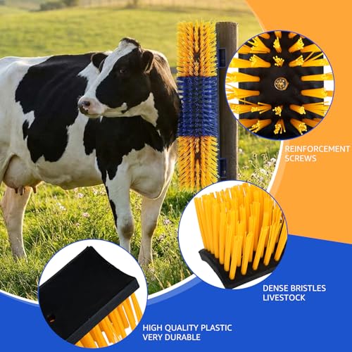 2Pcs Livestock Scratching Brush for Cow, Horse, Goat & Sheep - PBT High Elastic Bristles Design, Animal Grooming & Itch Relief Brush for Barn Entrance, Fence Corner & Feeding Area