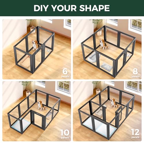 FXW AuraSpace Clear Acrylic Indoor Dog Playpen, 35" H, 8 Panels, Black | Open View, Modern Home Fit, No Climbing Bars, Tool-Free Setup, For Medium Dogs - color: Black, size: 35"H