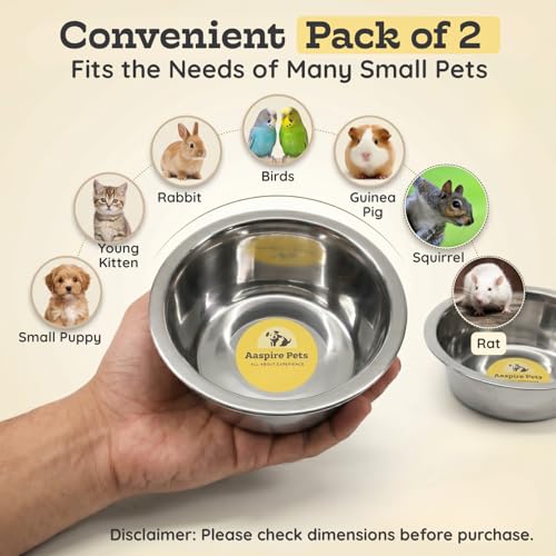2 Pack Shallow Stainless Steel Cat & Dog Bowls, 2 Cup (16oz) Each, Heavy Duty Small Pet Only Puppy Kitten & Birds Feeder Replacement Bowl, Rust Resistant Metal Cat Dishes for Food & Water - size: 2 Cup (16oz)