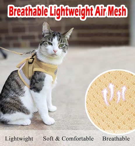 Cat Harnesses and Puppy Harness with Leashes Set, Escape Proof Cat Harness, Adjustable Reflective Soft Mesh Vest Fit Puppy Kitten Rabbit Ferrets's Outdoor Harness - color: DarkCream, size: XS (Chest: 6" - 8")