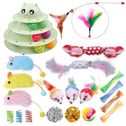 UPSKY 24 PCS Cat Toys Set with Teaser, Mice, Spring, and Various Ball Toys | Puzzle Kitten Toys, Sturdy Structure, Detachable Design, Easy to Assemble, Anti-Slip, Reduces Boredom for Indoor Cats - color: D-24PCS-Fruit Green