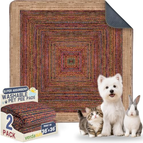 Washable Pee Pads for Dogs, Reusable Puppy Potty Training Pads, Ultra-Absorbent Thick Waterproof Leak-Proof Non-Slip Pads & Mat for Crate, Playpen, Floor, Whelping & Housebreaking , 2 Pack 36"x36" - color: Sisal Bohemian Print, size: 36" ×36"(pack of 2)
