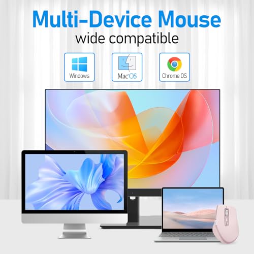 INFINMIND Wireless Bluetooth Side Scroll Mouse with Multi-Device, Ergonomic Computer Mice with Smart Flying Scroll, Quiet Click for Computer, Laptop, iPad, Tablet, MacBook (Pink) - color: Pink