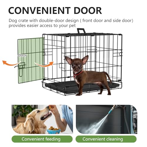 FDW Dog Crate 18-Inch Dog Cage Foldable Metal Kennel with Leakproof Tray Foldable Design Indoor Outdoor Use for Small Dogs,Dark Black - color: Dark Black