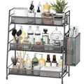 EKNITEY Bathroom Countertop Organizer Shelf - 3 Tier Counter Spice Rack | Metal, Removable Basket, Non-Slip Base, Makeup Rack, Small Coffee Station Organizer, for Sink Bedroom Kitchen Living room - color: Black with Basket