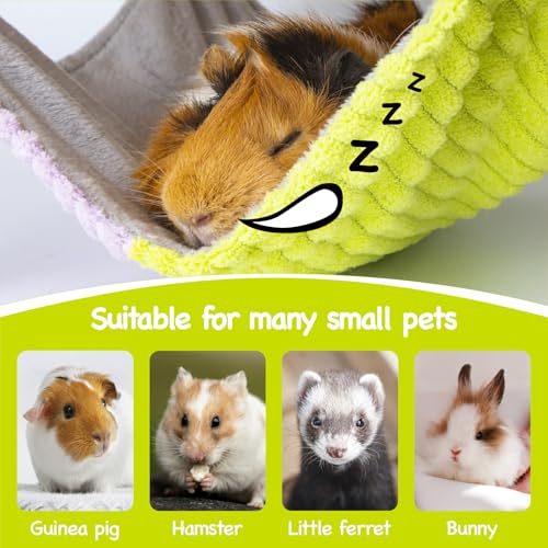 BESNEW 3 in 1 Enlarged Guinea Pig Hammock,Wooden Guinea Pig Hideout with House & Platform & Stairs Small Animal Toys for Hiding Sleeping Activities - color: Green Roof