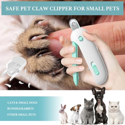 Cat Nail Clipper, Cat Nail Trimmer with Adjustable 3-Size Trimming Hole & Hidden Nail File, Anti-Splash Claw Cutter with Debris Catcher for Kittens, Adjustable Aperture Pet Blue Nail Clippers