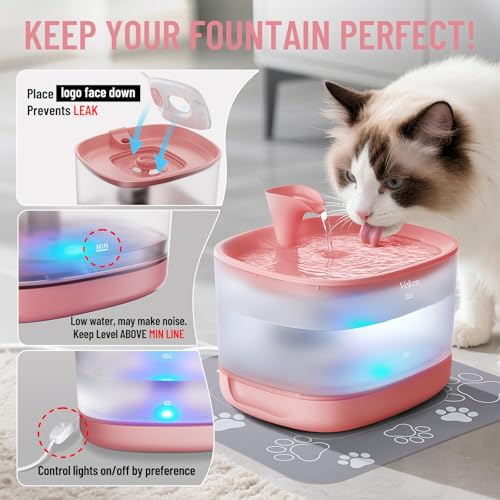 Veken 85oz/2.5L Cat Water Fountain with Detachable Tank for Cat, Dog, Red | Easy to Clean & Assemble, Pet Drinking Dispenser with Quiet Operation & LED Light, Small Pets - color: Red