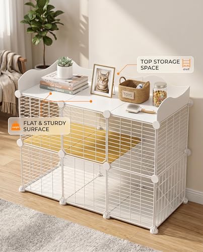 Cat Cage, DIY Cat Enclosures,Cat Playpen Indoor & Outdoor with Hammock & Cat Bowl, Detachable Metal Wire Kennel Cats Crate 42'' x 17.7'' x 31''
