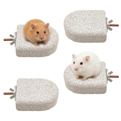 4 Pack Hamster Rat Lava Ledge Platform Teeth Grinding Chewing Toy (S,Grey) | Chinchillas Pumice Teeth Grinding Block Perch Stand Jumping Platform Small Animals Cage Accessories for Gerbil Mouse Bird