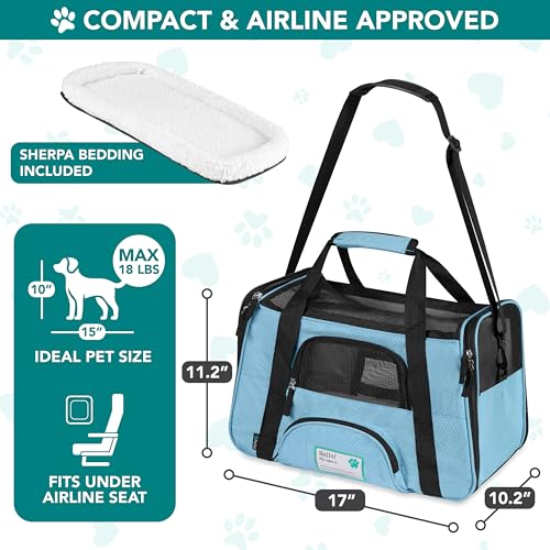 PetAmi Airline Approved Pet Carrier for Cats & Small Dogs, Small Light Blue | Soft Sided TSA Travel Bag, Sherpa Bed, Breathable Mesh Ventilation, Collapsible Bowl, Fits Under Seat, Up to 18 lbs - color: Light Blue, size: Small - 17"L x 10.2"W x 11.2"H