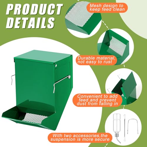 2 Pack Rabbit Feeder and 12 oz Water Bottle for Cages Pet Food Water Dispenser with Lid Metal Feeders Outside for Guinea Pig Hamsters Chinchillas Gerbils and Other Small Animals(2 Lbs)