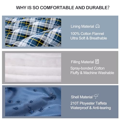 HiZYNICE Sleeping Bags for Adults XXL Cold Weather | 100% Cotton Flannel Winter Camping Large 90 x 39 in,Compression Sack Included - color: Blue, size: 20F Left Zip