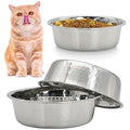 Fhiny 3 Pack Hammered Stainless Steel Cat Bowls, 2 Cups/16 Oz Premium Metal Puppy Feeder Bowl Set for Raised Feeding Station Basic Kitten Food & Water Dishes for Small & Medium Pets Dishwasher Safe - size: 2 Cups/16 Oz