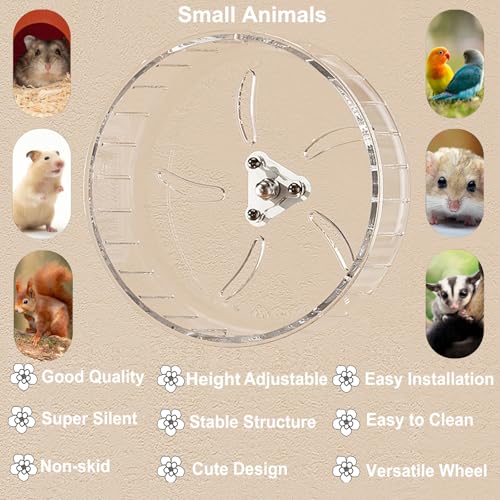 Hamster Wheel, Silent Running Exercise Wheel with Adjustable Stand for Hamster Guinea Pig Gerbil Hedgehog Small Animal Cage Accessories (Clear, 7.1inch) - size: 7.1inch