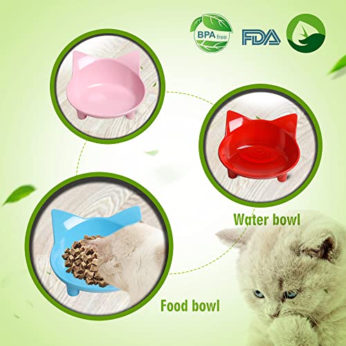 Set of Cat and Dog Bowls - Non Slip, Shallow Food and Water Bowls for Pets (Cats, Dogs, Rabbits, Puppies), Safe Food - Grade to Relieve Whisker Fatigue - color: 3Red+Pink+Blue