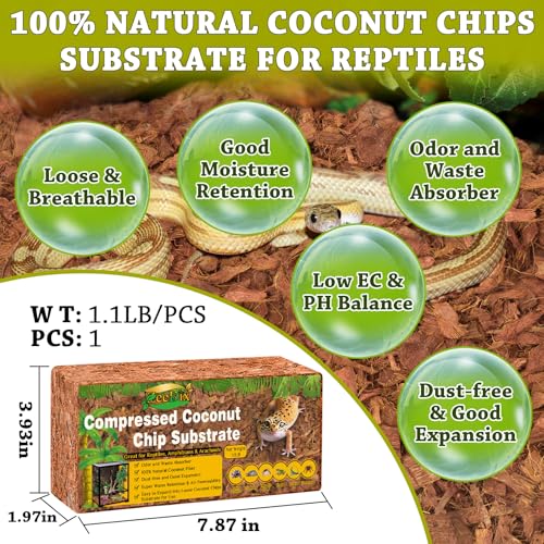 Coconut Husk Chip Substrate for Reptiles, 1 Pack Coconut Husk Mulch | Organic Coco Coir Chips for Snake Habitat, Reptile Bedding for Ball Python, Tortoises, Geckos, Lizards Terrarium Tanks - color: 1 Pack