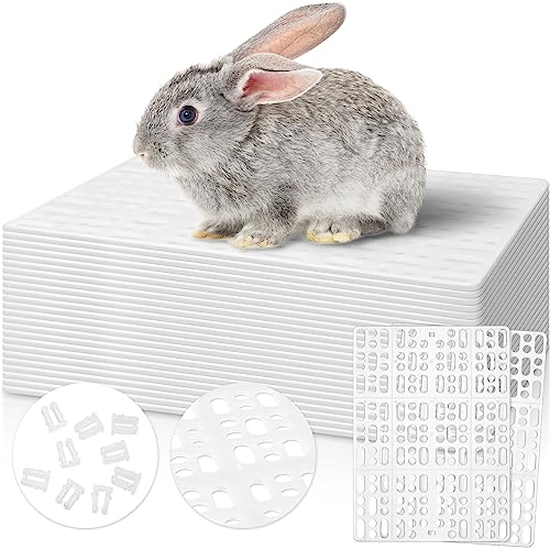BBTO 24 Pieces Plastic Rabbit Cage Mat Durable Rabbit Feet Pad Small Animal Feet Pad Cage Resting Mat with a Convenient Connectors, Bunny Pads for Easy Cleaning for Bunny Rat Guinea Cats(White) - color: White