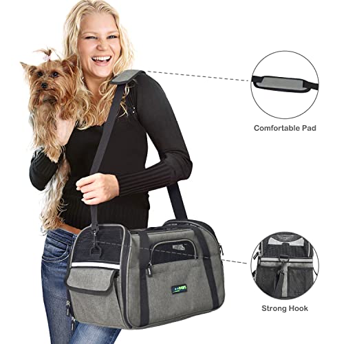 JESPET Soft-Sided Kennel Pet Carrier for Small Dogs, Cats, Puppy, Airline Approved Cat Carriers Dog Carrier Collapsible, Travel Handbag & Car Seat - color: Grey, size: 19.0"L x 10.0"W x 13.0"H