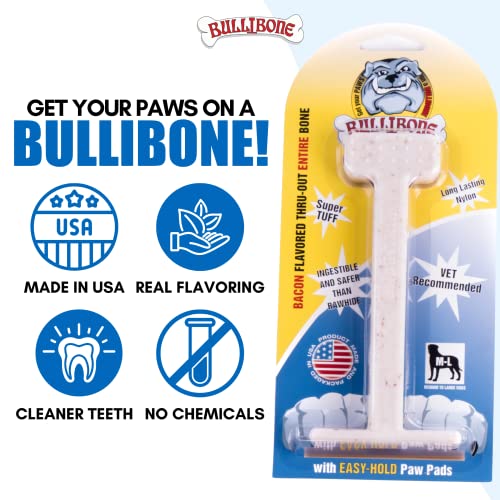 Bullibone Nylon Dog Chew Toy for Aggressive Chewers - Dental Hygiene Bone with Bacon Flavor, Durable Tough Chew Toys for Small Dogs, Indestructible Dog Bone - 3 Pack - size: Small - 3 Pack