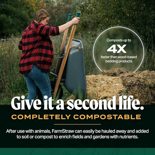 HealthiStraw FarmStraw Coarse Cut, 3 cu ft (25 lb) Expands to 10+ cu ft – Wheat Straw Bedding for Homesteads, Hobby Farms & Small Pets – Dust-Free, Absorbent, Fluffy, Insulating, Sustainably Sourced