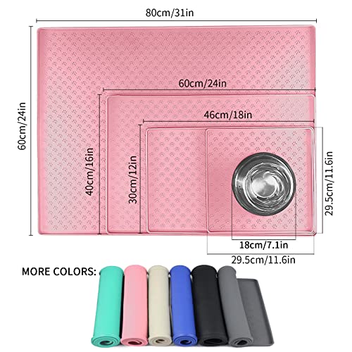 Ptlom Pet Placemat for Dog and Cat, Waterproof Non-Slip Silicone Feeding Bowl Mat Prevent Food and Water Overflow, Puppy Dish Feeder Fountain Trays Suitable for Medium and Small Pets, Pink - color: Pink, size: 11.8"L x 11.8"W