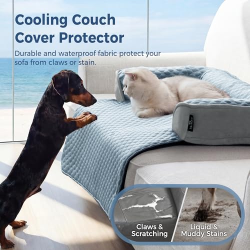 Medium Cooling Dog Bed Mat - 35 x 31 inch Waterproof Couch Cover for Dogs Washable, Non-Slip Bottom Self Cooling Mat for Dogs, Durable & Non-Gel, Dog Couch Bed for Sofa Floor Car, Light Blue - color: Light Blue, size: 35"L x 31"W x 4.5"Th