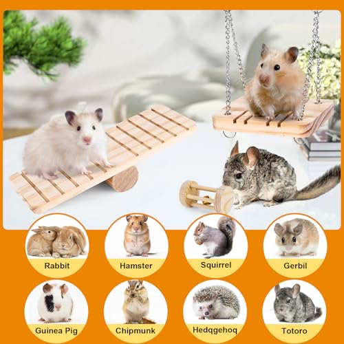Hamster Toys Set, Guinea Pig Toys Bunny Small Animal Chewing Toy for Cage | Chinchillas, Gerbils, Rats, Rabbit Rodents Teeth Care Toys, Apple Wood Timothy Hay Mouse Toy Swing Seesaw Bridge - size: 28Pack-hamster toys