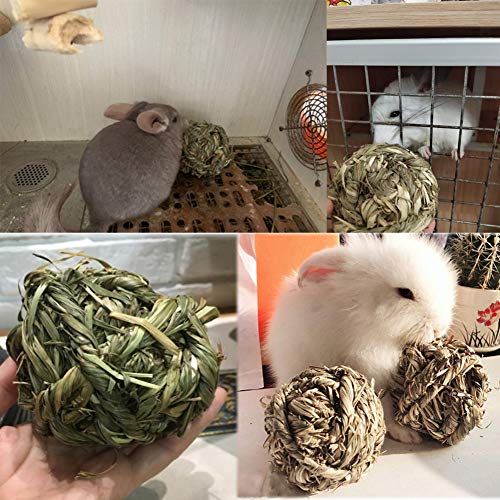 Hamiledyi Rabbit Chew Ball Timothy Grass Grinding Small Animal Activity Play Chew Toys for Bunny Rabbits Hamster Guinea Pigs Gerbils (5 PCS) - size: 5 PCS grass ball