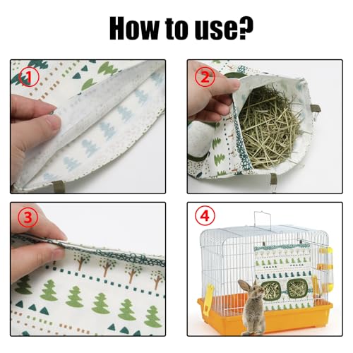 2Pcs Rabbit Hay Feeder Bag, Hanging Guinea Pig Hay Feeder, White | Rabbit Cage Bag, Hanging Hay Feeder with 2 Holes, Small Animal Feeders Storage Pouch Holder for Rabbits Hamsters Small Pets - color: Color 1