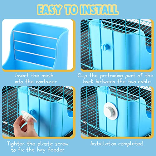 Kacctyen 4 Pcs Hay Feeder Bunny Hay Rack Manger Hay Food Bin Feeder Hanging Feeder Dispenser Double Use for Grass and Food Blue Guinea Pig Food Bowl Chinchilla Hay Holder for Small Pets