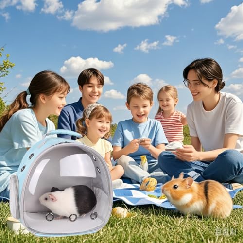 Portable Small Animal Backpack Travel Breathable Pet Carrier Bag Cages for Guinea Pig, Rabbit, Bearded Dragon, Squirrel, Tortoise, Bird, Lizard, Sugar Glider - color: Blue