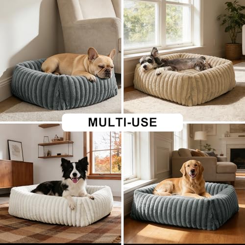 FURTIME Dog Beds Large Sized Dog, Washable Orthopedic Pet Bed with Removable Cover, Rectangle Soft Calming Sleeping Puppy Bed Durable Pet Cuddler with Anti-Slip Bottom, Beige, L(36"x27"x8") - color: Beige, size: L(36"x27"x8")