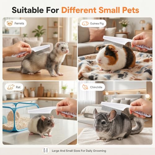 2Pcs Flea Combs, Fine Tooth Rabbit Brush, Stainless Steel Rounded Teeth Bunny Brush for Grooming, Guinea Pigs, Cats, Dogs, Chinchillas, Ferrets and Rabbits