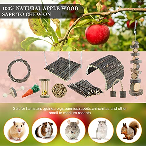 Hamster Toys Rat Toys Chinchilla Toys Hamster Chew Toys Natural Timothy Hay Sticks Apple Wood Sticks Ladder Bell Roller for Gerbil Guinea Pigs and Other Small Animal