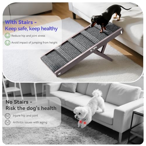 Pawaboo 2026 Upgraded Small Dog Ramp for Couch Foldable, 5 Ajustable Height | Height from 9.8" to 20.5", Portable Stable Pet Steps with Non-Slip Pad, Pet Ramps Use for Sofa Couch Stairs, Wood - color: Grey Purple, size: 80×30cm-for couch