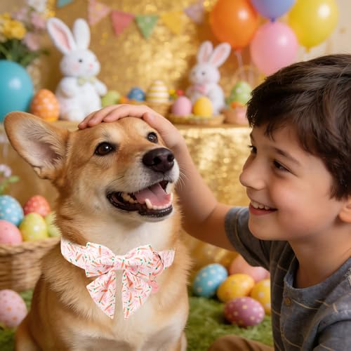 Easter Dog Collar with Bow Tie, Cotton Bunny Bowtie for Large Girl Boy Dog, Cute Rabbit Pet Collar with Metal Buckle, Gift, XS - color: EasterCarrot&Bow CSB, size: XS