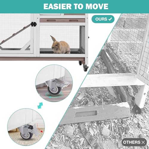 Rabbit Hutch Indoor for 2-4 Rabbits & Guinea Pigs，Bunny Cage with Slide-Out Plastic Trays，Wooden Small Animal Cage for Rabbits, Bunnies, and Guinea Pigs - color: (Brown-AIR7013)