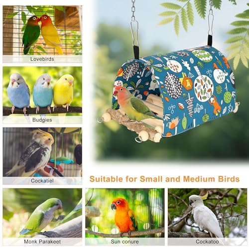 Bird Nest House for Cage Hanging Hammock Shed Hut Wood Stand Base | Snuggle Bird Cage Hanging Nest Tent with Wooden Perch Base Hideaway Bird Hut for Parakeet Cockatiel Conure Finches Love Bird - style: New Style