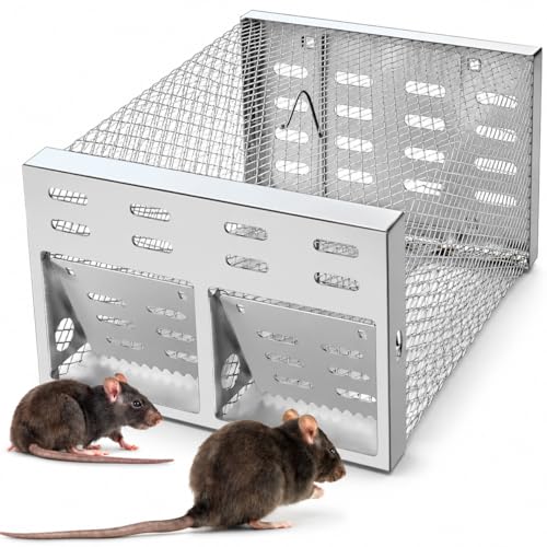 Humane Rodent Trap for Indoor & Outdoor Use - Automatic Multi-Catch Metal Cage with Dual One-Way Doors, Reusable Safe Trap for Mice, Chipmunks & Small Animals