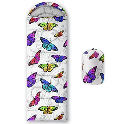QOOMO Camping Sleeping Bags,3 Season Warm & Cool Weather,Lightweight,Waterproof Sleeping Bags for Adults & Kids,Traveling,and Outdoors,Camping Gear Equipment - color: Butterfly 5