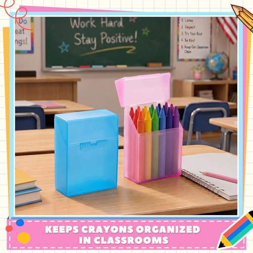 Clabby 4 Pcs Clear Plastic Crayon Boxes Hold 24 Count, Blue,Pink | Organizer Box, Case, Colorful, Portable Storage Holder with Snap Lid, for Boys Girls Kids School Classroom Home Art Supply - color: Blue,Pink